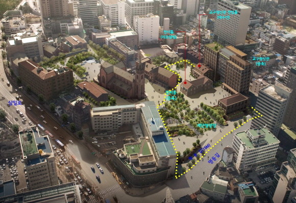 ▲ 2029년 명동성당이 처음으로 리모델링된다. 사진은 1단계 조성 조감도 ⓒ 서울시