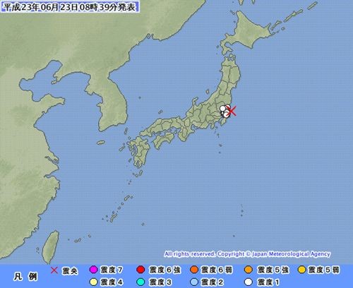 ▲ 23일 오전 6시51분께 일본 동북부 이와테(岩手)현 앞바다에서 규모 6.7의 지진이 발생했다. ⓒ일본 기상청
