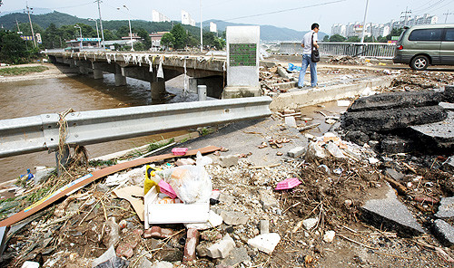 ▲ 곤지암천과 경안천이 흐르는 광주시에서는 3일간 총 454mm의 비가 내려 급류와 산사태로 6명이 사망했다. ⓒ 뉴데일리