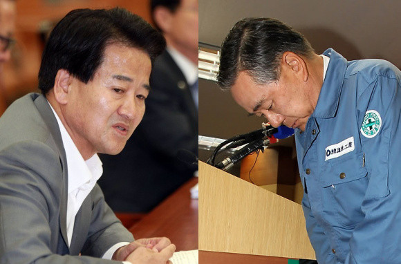 ▲ 국회 상임위에서 발언하고 있는 정동영 의원(왼쪽)과 지난 10일 '대국민 호소문' 발표에 앞서 고개숙여 인사하고 있는 조남호 한진중공업회장.ⓒ자료사진