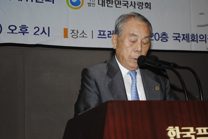 ▲ 이철승 건국기념사업회회장이 기념사를 하고 있다.ⓒ 뉴데일리 최종희 기자