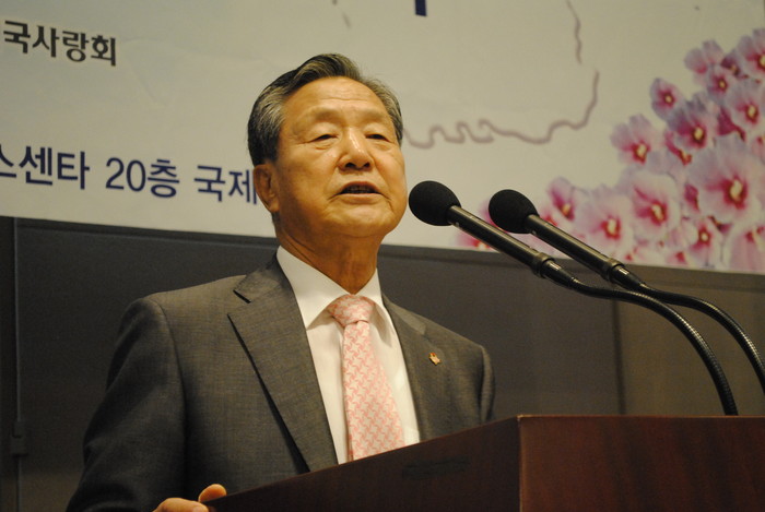 ▲ 시상식에서 축사를 하고 있는 박희도 대한민국지키기 불교도총연합 회장.ⓒ 뉴데일리 최종희 기자