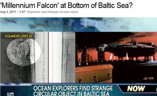 ▲ 린드버그 탐험대가 발견한 원형 물체를 스타워즈의 밀레니엄 팔콘과 비교한 FOX 뉴스.