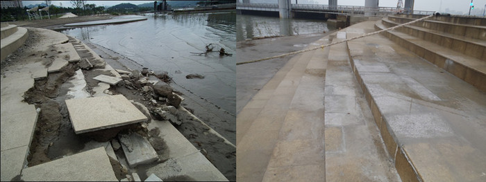 ▲ 오마이뉴스가 보도한 침수피해 사진(왼쪽)과 복구된 사진. 서울시는 유래 없는 폭우에 다소 피해를 입었지만, 곧 복구했으며 추가 피해도 없었다고 밝혔다.ⓒ뉴데일리