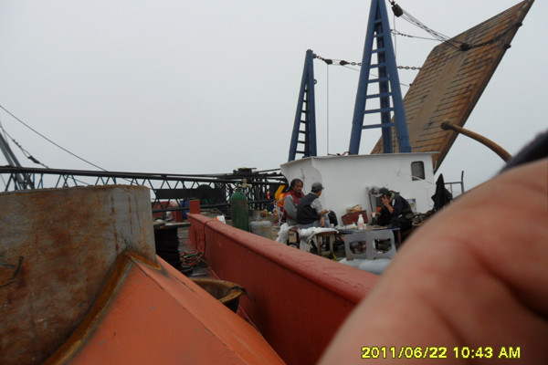 ▲ 제주해군기지 매립작업을 하던 민간선박을 불법점거한 뒤 술판을 벌이는 소위 '평화'와 '생명' 시위대들.