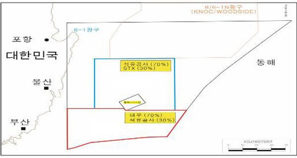 ▲ 이번에 대우인터내셔널과 STX에너지에 시추를 허용한 6-1광구. 우리나라에서 민간기업이 대륙붕 탐사를 하는 건 이번이 처음이다.