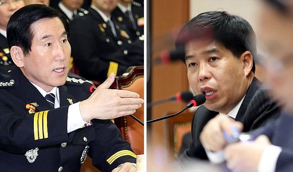 ▲ 조현오 경찰청장과 백원우 민주당 의원이 22일 국회 행정안전위원회 경찰청 국감에서 얼굴을 붉혀가며 고성이 오가는 등 팽팽한 신경전을 벌였다. ⓒ 연합뉴스