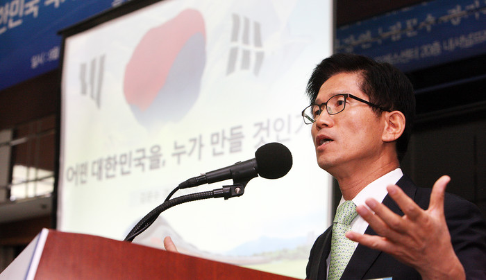 ▲ 28일 오전 김문수 경기도지사가 서울 프레스 센터에서 열린 한선 국가전략포럼 특강에서 