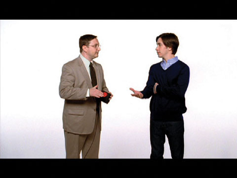 ▲ ⓒ2009 칸 라이언즈 필름 부문 은상작인 애플의 광고 한 장면. 왼쪽이 PC를 의인화한 인물로 매번 맥킨토시를 의인화한 젊은이에게 망신당하는 시리즈다.