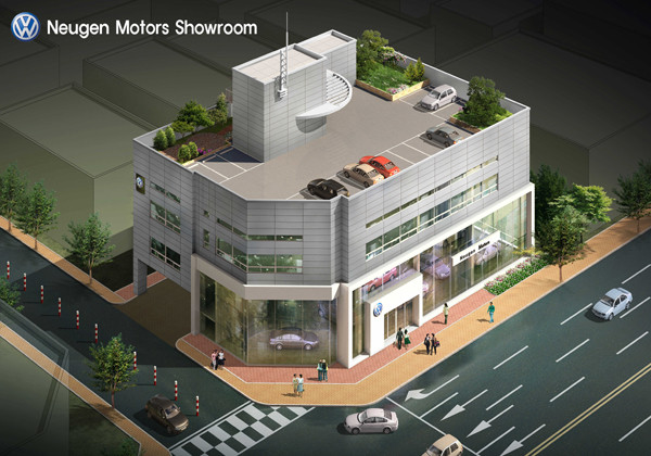 ▲ 폭스바겐 원주전시장 조감도. 차량 구입부터 AS, 부품구입을 동시에 할 수 있다.