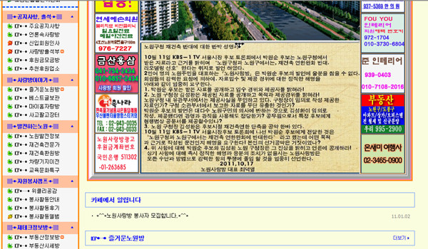 ▲ 한 노원구민 친목카페의 모습. 노원구민들은 박 후보의 '공약'에 크게 분노하고 있다.