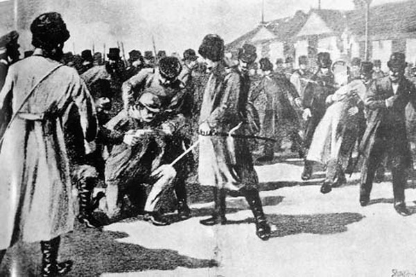 ▲ 1909년 10월 26일 하얼빈역에서 안중근 의사가 이토 히로부미를 저격한 장면 그림.