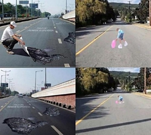 ▲ 기발한 과속 방지턱 그림 ⓒ 사진=온라인 커뮤니티