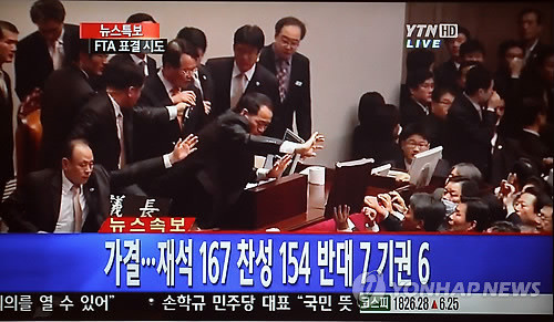 ▲ 한-미 FTA 비준안이 22일 국회 본회의를 통과했다. 사진은 22일 오후 국회 본회의장 모습. 2011.11.22 >