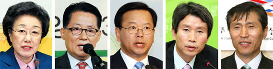 ▲ (왼쪽부터)한명숙, 박지원, 김부겸, 이인영, 이학영 ⓒ