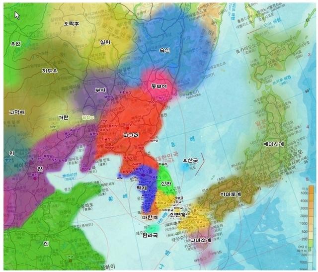 ▲ 그림 : 3~4세기의 동아시아 지도. 중국 한반도 뿐만 아니라 일본열도도 여러나라로 나뉘어 있었다.ⓒ