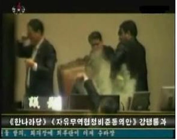 ▲ ▲지난달 22일 터진 '국회 최루탄 사건' 관련 북한 매체 <중앙TV>의 보도 화면 캡쳐.