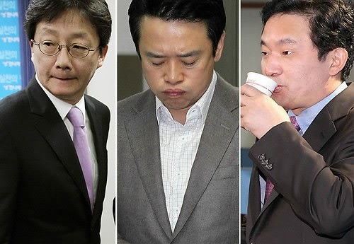 ▲ 한나라당 유승민, 남경필, 원희룡, 최고위원(왼쪽부터)이 7일 오전 서울 여의도 당사에서 각각 사퇴 기자회견을 갖고 있다. ⓒ 연합뉴스