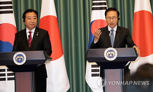 ▲ 이명박 대통령과 노다 요시히코 일본 총리 모습 ⓒ 연합뉴스