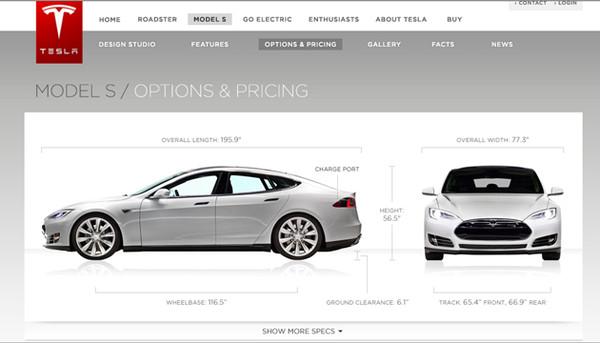 ▲ 테슬라 모터스가 선보인 7인승 세단 전기차 '모델-S'. 디자인만큼 성능도 우수하다.