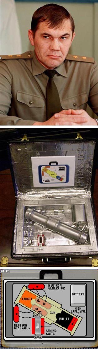 ▲ 舊소련 핵유출 실태를 폭로했던 레베드와 핵가방 모형. 실제 핵가방은 위 보다 복잡한 형태인 것으로 알려져 있다.ⓒ