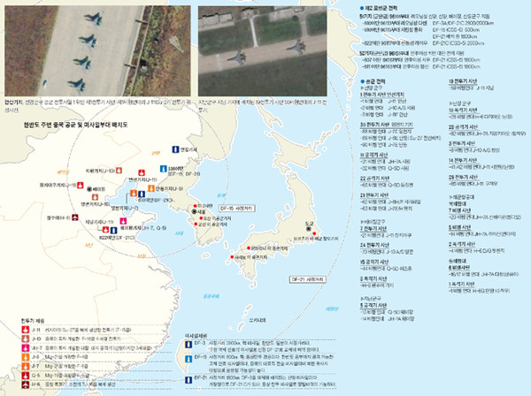 ▲ 한반도 인근 중국 공군전력을 그래프로 나타난 것. 한미 연합공군만으로는 이들과 북한군 연합전력을 막아내기 어려운 현실이다.[그래프: 중앙데일리]