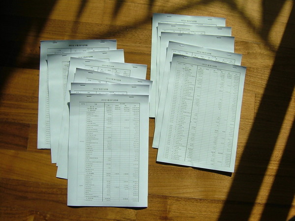 ▲ 정영모씨가 확인한 2011년 1월부터 11월까지의 아름다운재단 월별 총기금 현황 자료