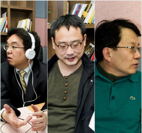 ▲ 왼쪽부터 장원재(다문화콘텐츠협회장), 변희재(미디어워치 대표), 박성현(저술가).  ⓒ 뉴데일리
