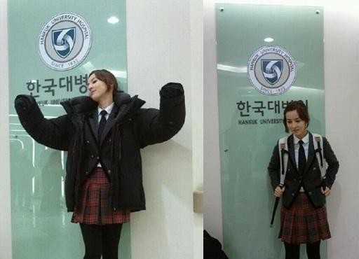 ▲ 배우 한혜진이 교복 입은 모습을 공개해 화제다. ⓒ 한혜진 트위터