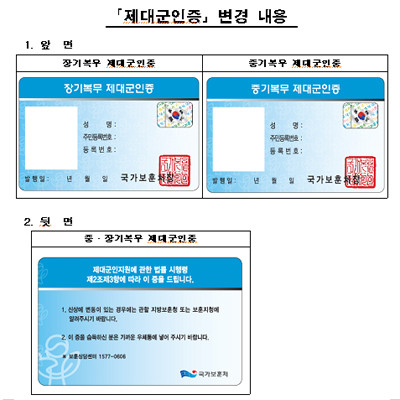 ▲ 새로 바뀌는 제대군인증. 개인정보를 최소화했다고 한다.