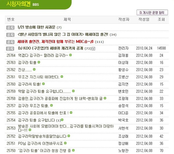 MBC 예능프로그램 '세바퀴' 홈페이지 게시판.