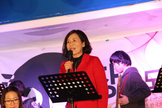 ▲ 기도회에 참석한 북한전통음식문화연구소 이애란 원장이 발언하고 있다. ⓒ 뉴데일리