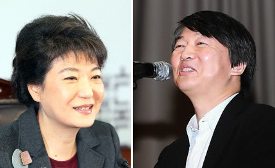 ▲ 박근혜 새누리당 비상대책위원장이 16일 발표된 여론조사 양자대결에서 안철수 원장(오른쪽)을 3.1%P 앞질렀다. ⓒ 연합뉴스