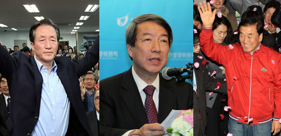 ▲ 대선 출마가 유력시 되는 비박주자들. 왼쪽부터 정몽준 전 대표, 정운찬 전 총리, 이재오 전 특임장관.  ⓒ 연합뉴스