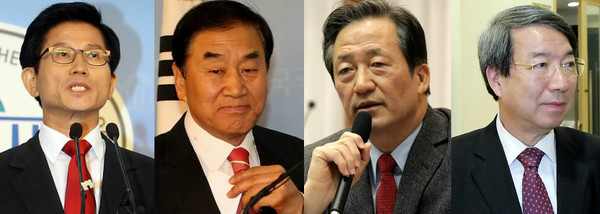 ▲ 김 지사의 출마선언으로 야권은 물론 여권 내부에서도 치열한 머리싸움이 시작됐다. 사진은 왼쪽부터 김문수 경기도지사, 이재오 의원, 정몽준 의원, 정운찬 전 국무총리 ⓒ 뉴데일리