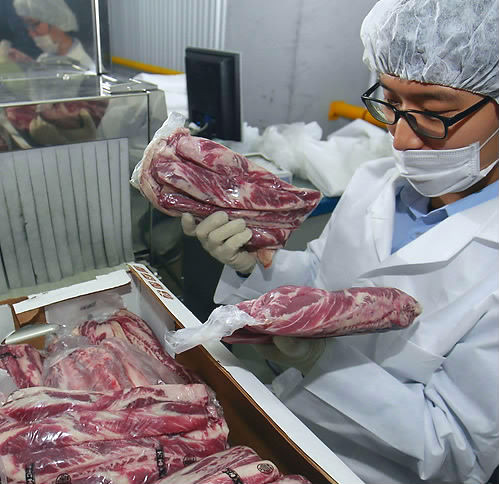 ▲ 지난달 27일 광우병 괴담이 또 다시 퍼지자 경기도 용인의 한 냉장 물류센터에서 검역관들이 미국산 쇠고기를 검사하고 있다. ⓒ연합뉴스