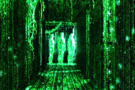 ▲ 영화 의 한 장면. 이 영화에서 '네오'의 눈에 비친 세상은 행렬 같은 숫자들의 나열에 지나지 않는다.