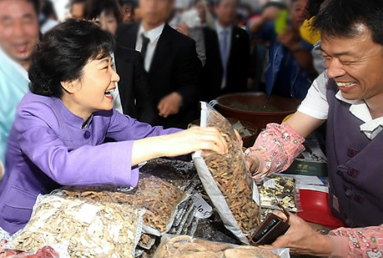 ▲ 새누리당 박근혜 비대위원장이 4일 오후 대구 중구 남성로 약령시에서 열리고 있는 대구약령시한방문화축제현장을 방문해 한약재를 살펴보고 있다. ⓒ 연합뉴스