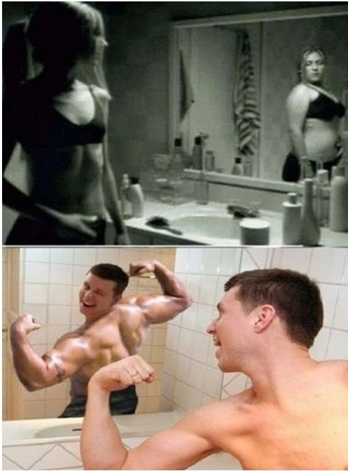 ▲ 거울을 볼 때 남녀 차이를 표현한 게시물이 공개돼 화제다. ⓒ 온라인 커뮤니티