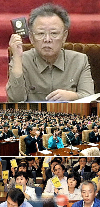 ▲ 위와 중간 사진은 북의 노동당 표결 모습. 아래는 남의 통합진보당 투표 모습.ⓒ