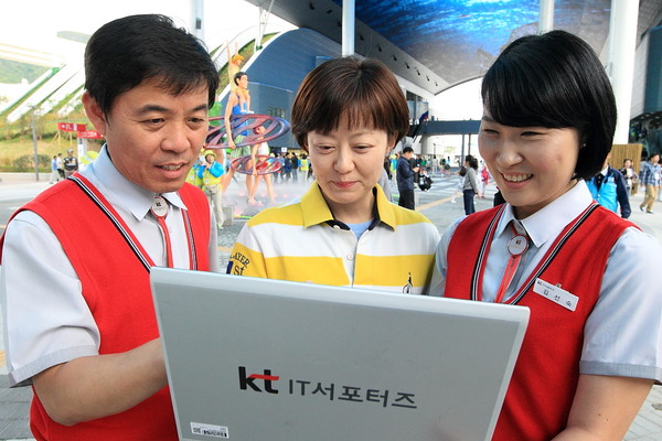 ▲ ⓒKT서포터즈가 관람객에게 안내하고 있다.