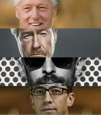 ▲ ⓒ 2012년 칸 라이언즈에 참가하는 인사들. 위로부터 빌 클린턴, 리들리 스콧, JR, 트위터의 딕 코스톨로