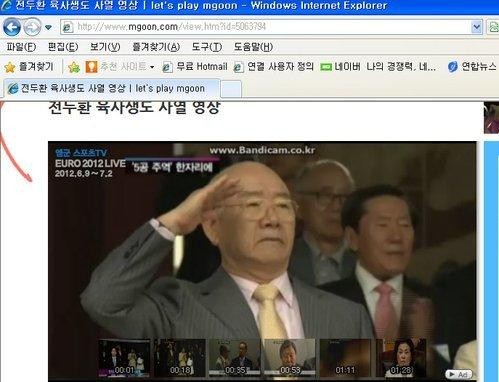 ▲ 전두환 전 대통령이 지난 8일 육사 퍼레이드를 관람하며 사열하고 있다. ⓒ 온라인 커뮤니티