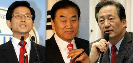 ▲ 종북 논란이 유례없는 관심을 받고 있는 지금 새누리당이 이를 뒷전으로 하고 권력 싸움만 하고 있는 것에 대한 우려가 나오고 있다. 사진은 왼쪽부터 김문수 경기지사, 이재오 의원, 정몽준 의원 ⓒ 자료사진