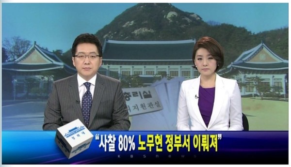 ▲ KBS새노조가 밝힌 2600여건의 사찰 문건 가운데 80%가 노무현 정부에서 이뤄졌다는 내용을 보도하는 방송 화면 ⓒ 캡쳐