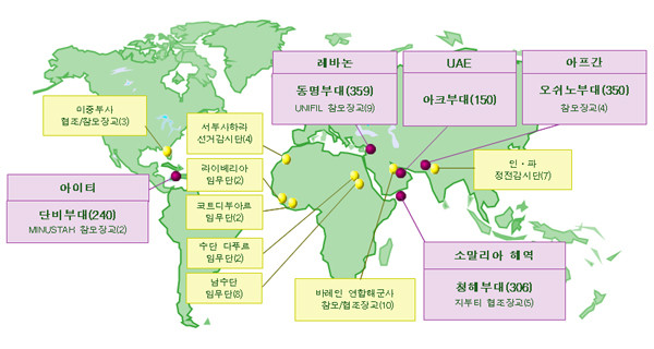 ▲ 2012년 6월 11일 기준 해외 파병인원 현황[자료: 파병공감]