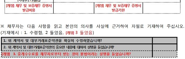 ▲ 개정된 대부거래 표준약관. 개정내용 빨간색으로 표시 (자료제공: 공정거래위원회)