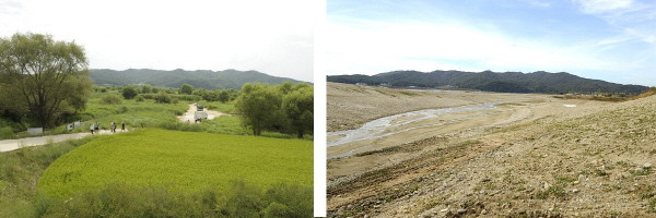 ▲ 한국습지NGO네트워크가 올린 4대강 사업 전후를 비교하는 사진. 해당 단체는 이 같은 사진들로 네티즌을 독려해 4대강 비판에 열을 올렸다는 정부의 반박을 받았다. ⓒ 캡쳐화면