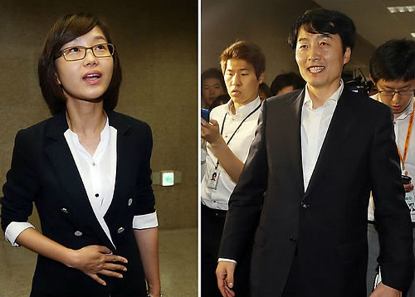 ▲ 통합진보당 이석기와 김재연 의원이 26일 오후 국회에서 열린 의원총회를 마친 후 의총장을 나서고 있다. 이날 통합진보당 이석기ㆍ김재연 의원에 대한 제명안은 13명의 제적의원 가운데 6명만 찬성해 결국 부결됐다. ⓒ연합뉴스