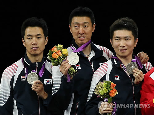 ▲ 왼쪽부터 주세혁, 오상은, 유승민.